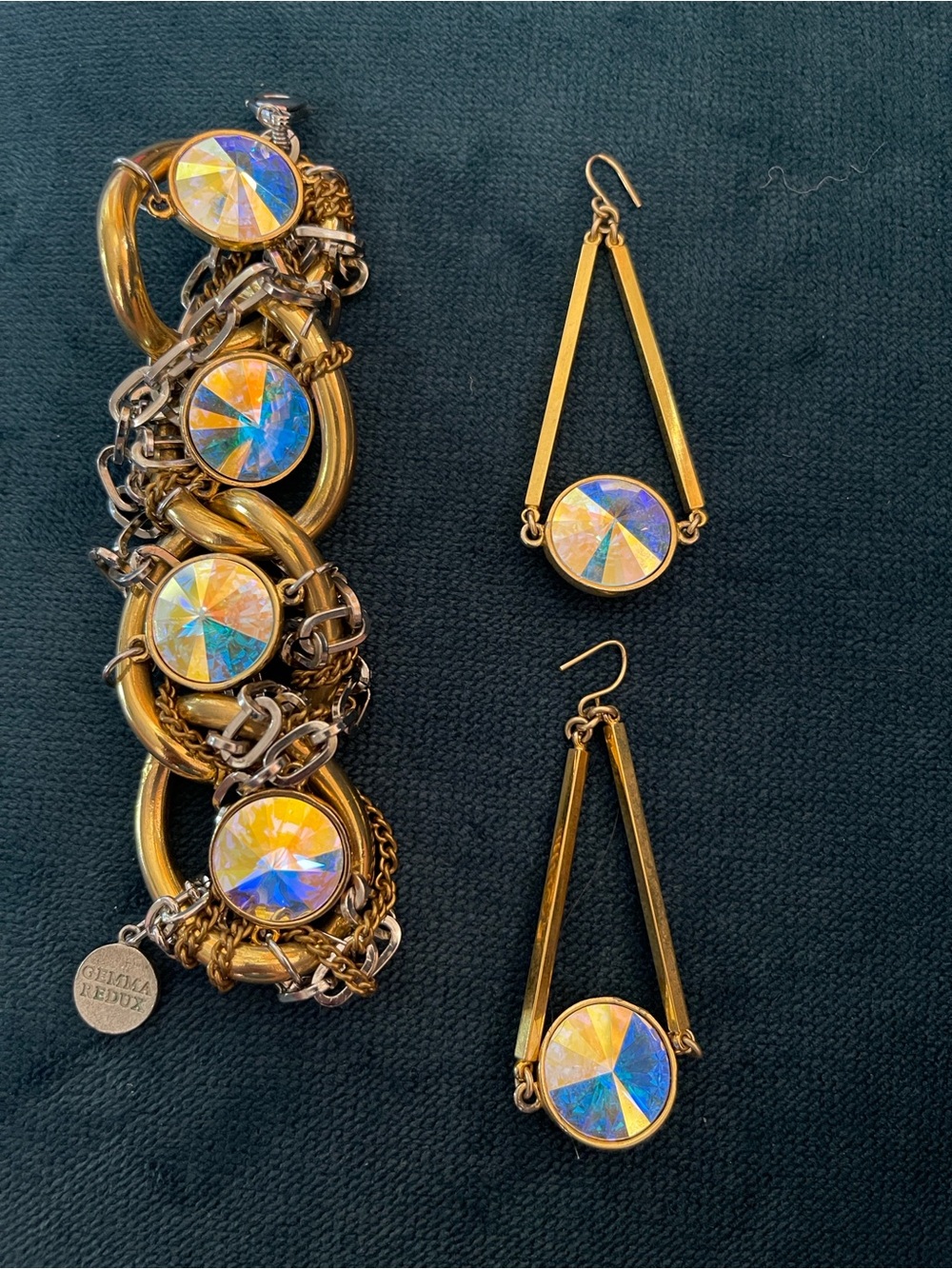 Gemma Redux Bracelet & Earrings Set AB Crystal Mixed Metal Statement Jewelry - Picture 4 of 5